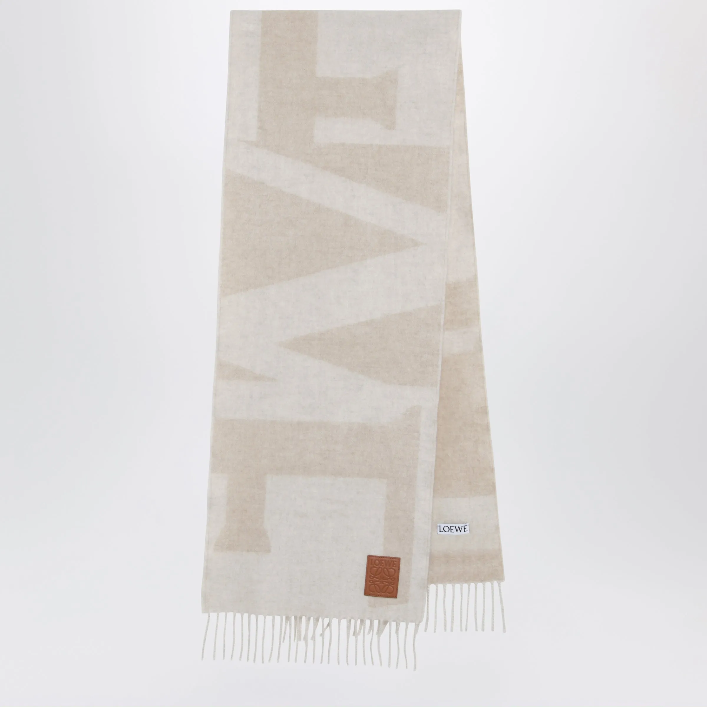 Loewe Two-tone beige jacquard cashmere scarf