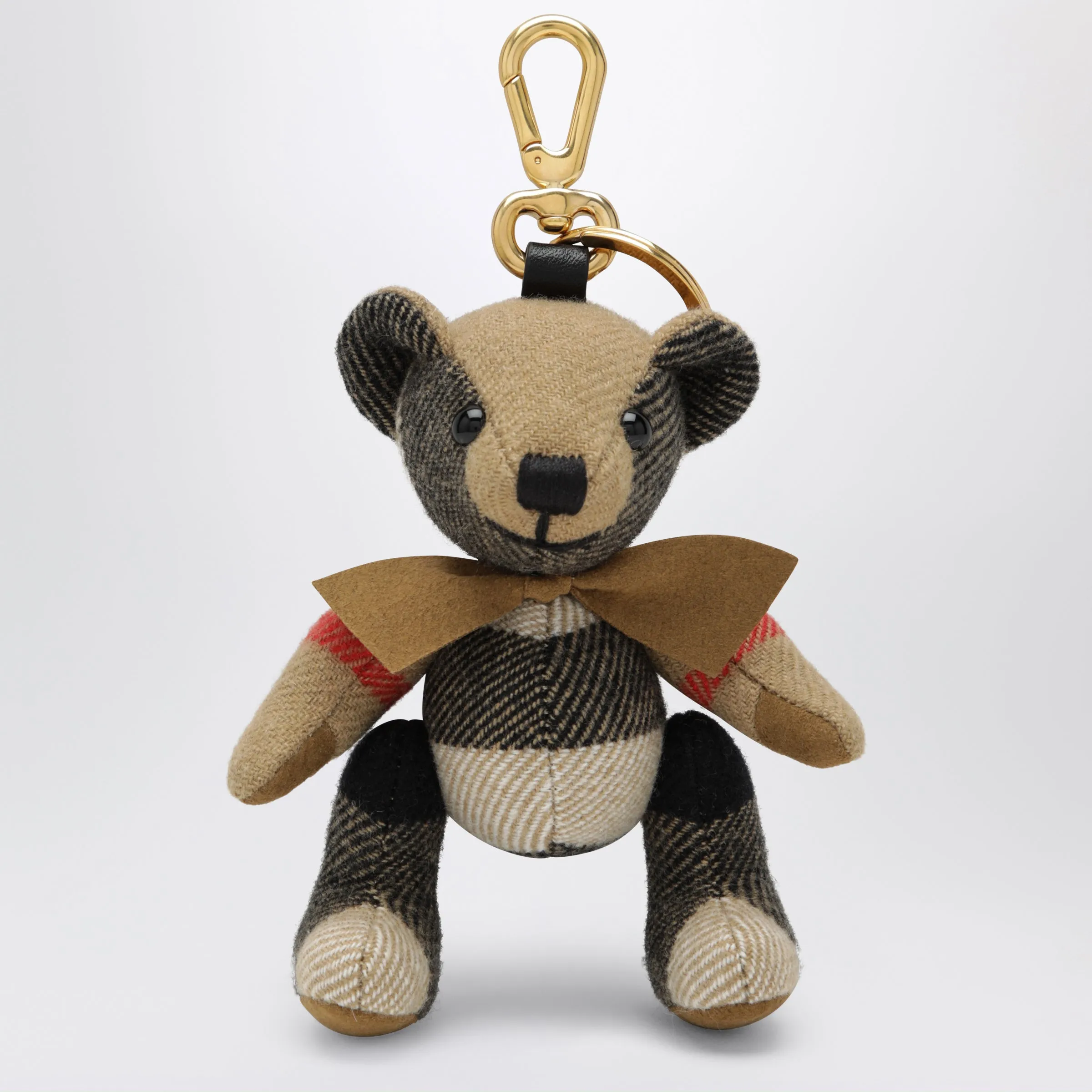 Burberry Thomas teddy bear charm in check cashmere, beige