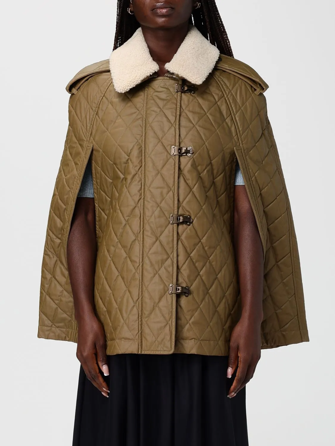 Burberry Heath Quilted Cotton Cape With Shearling Collar