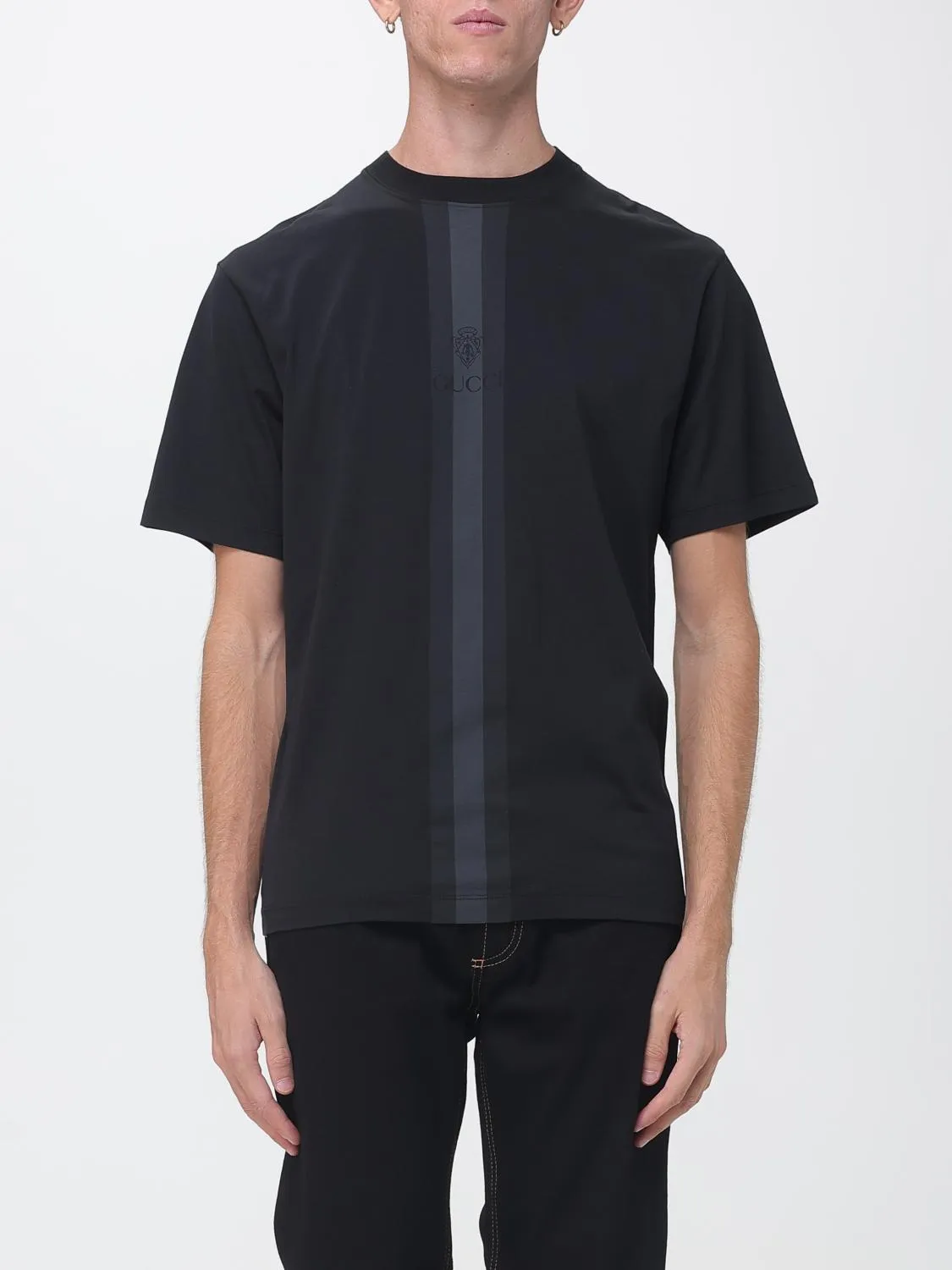Gucci Striped Cotton T-shirt with Tone-on-Tone Logo