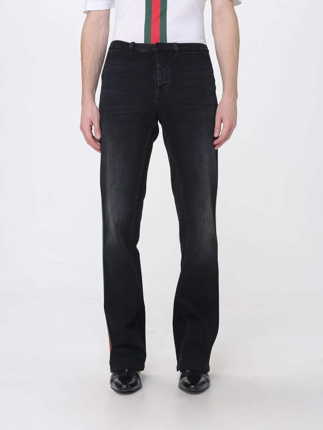 Gucci Skinny Fit Stretch Denim Jeans with Five Pockets and Web Detail