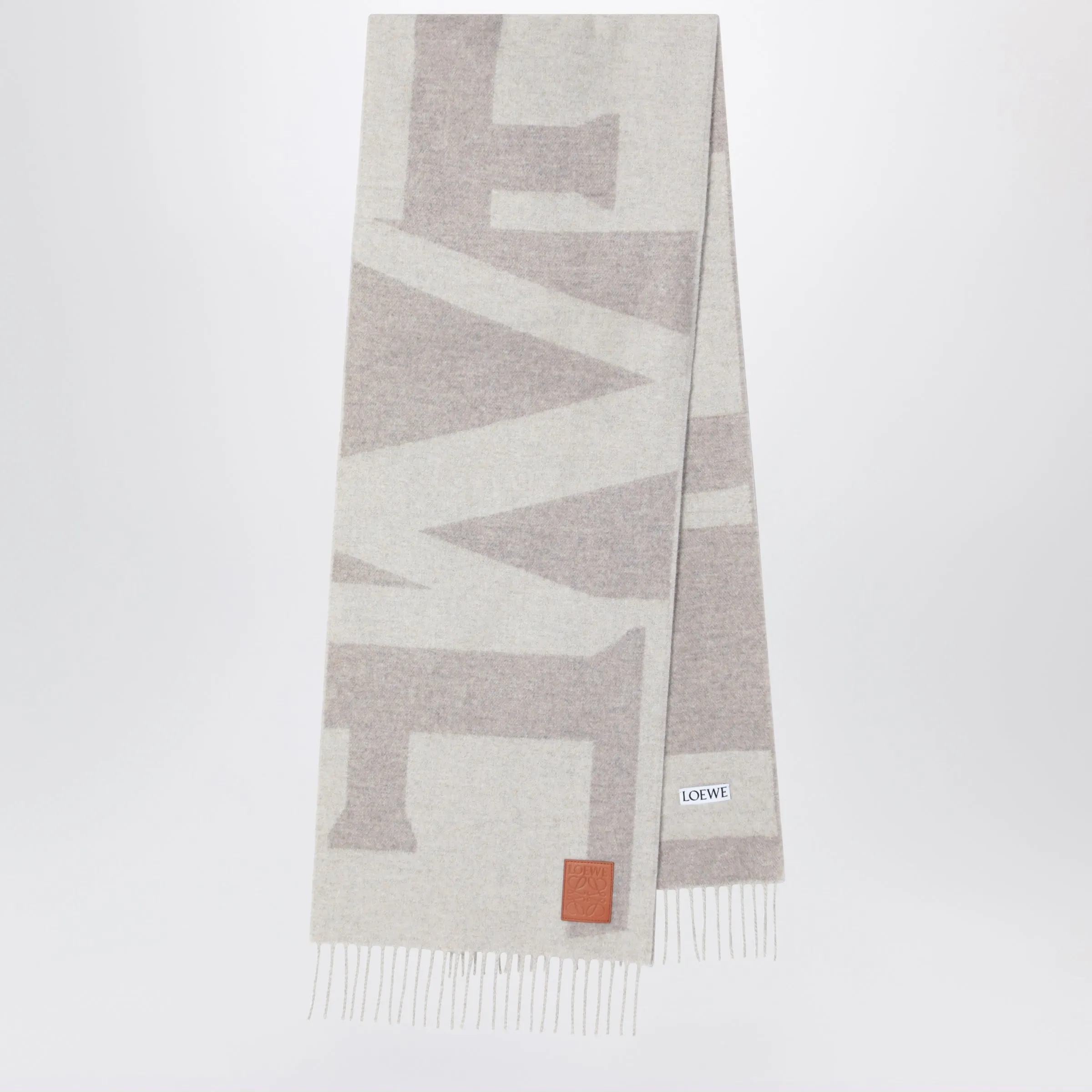 Loewe Light grey cashmere scarf with Anagram patch