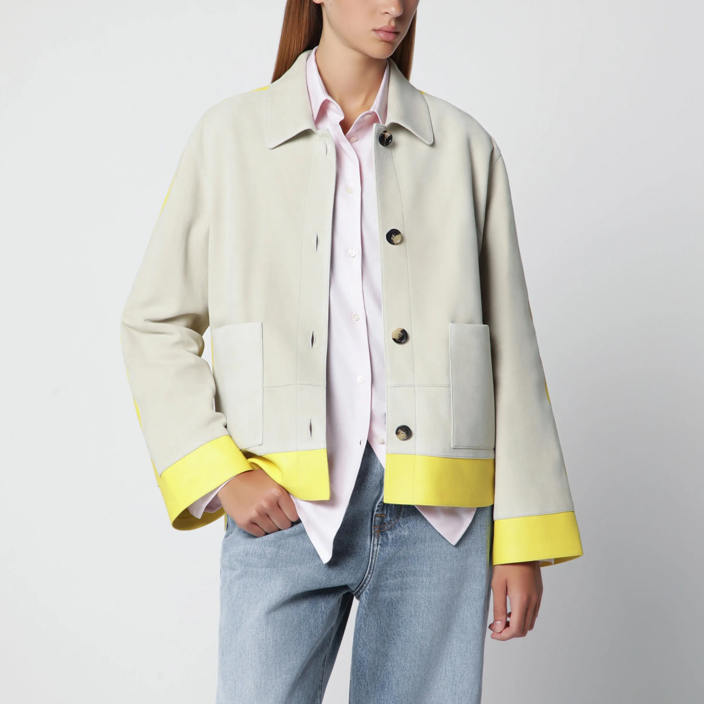 Loewe Light grey suede jacket with contrasting inserts
