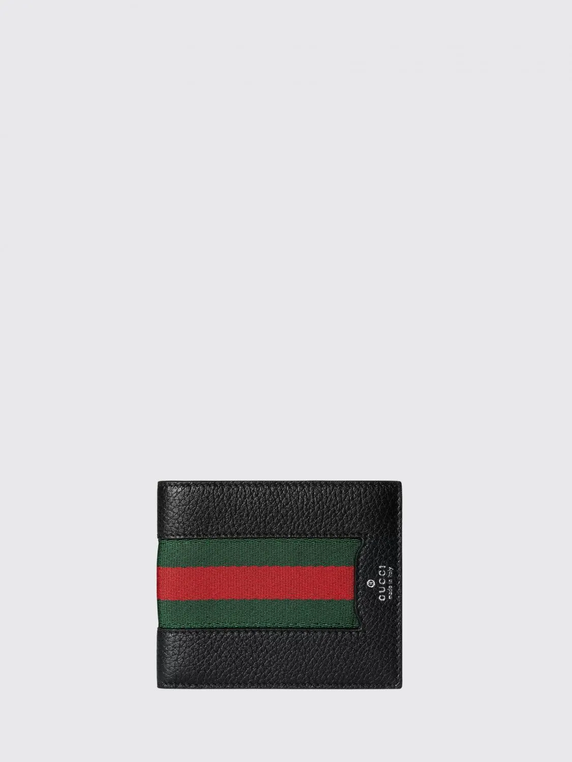 Gucci Bifold Wallet in Pebbled Leather with Web Detail and Eight Slots