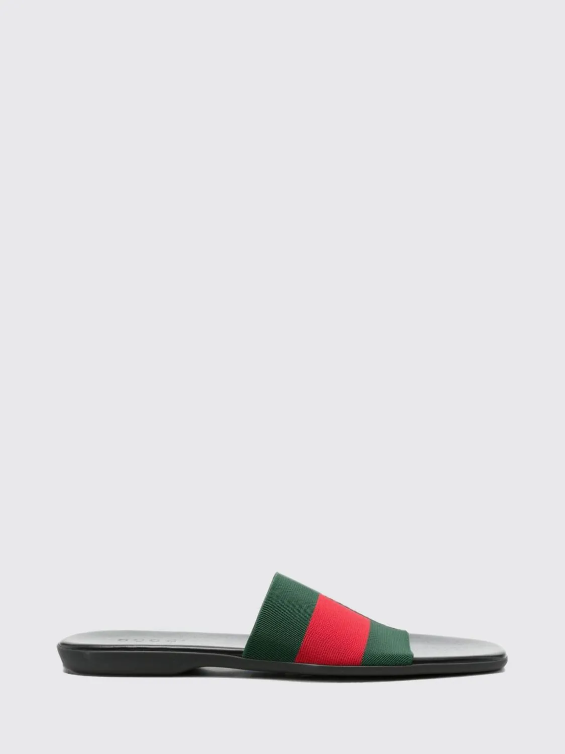 Gucci Black Canvas Slide Sandals with Signature Web Stripe and Square Toe