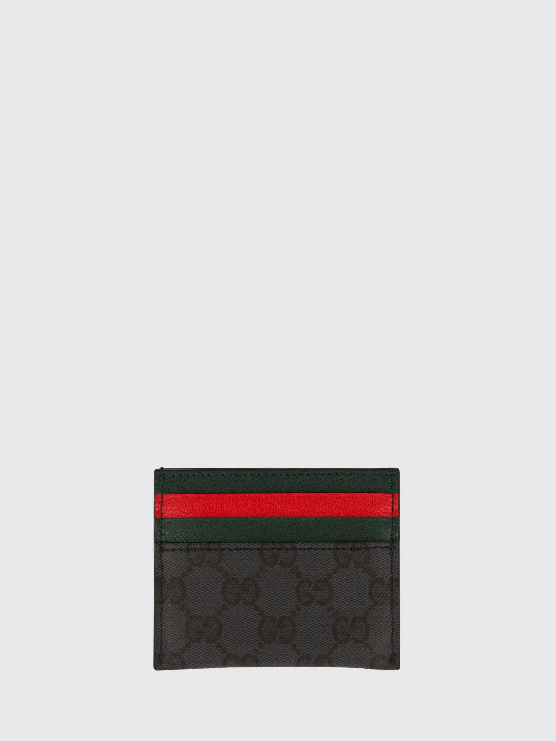 Gucci GG Supreme Fabric Flat Card Holder with Web Detail and Leather Trim
