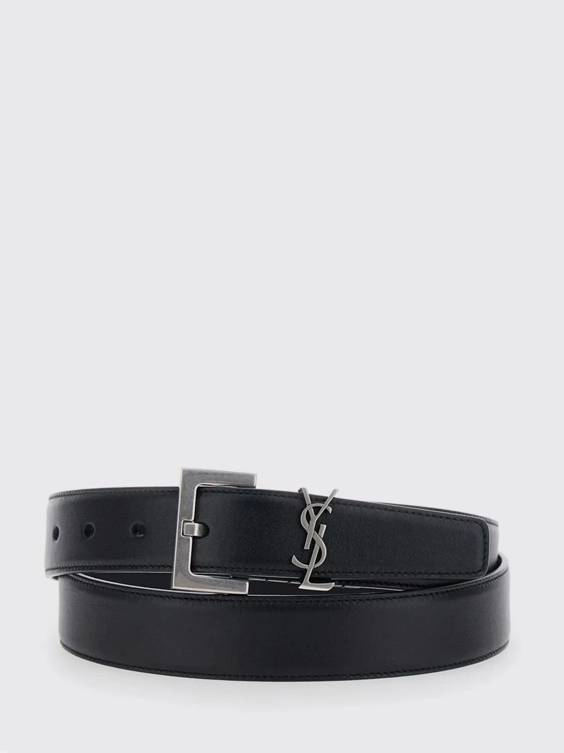 Saint Laurent Cassandre Calfskin Leather Belt with YSL Monogram Buckle