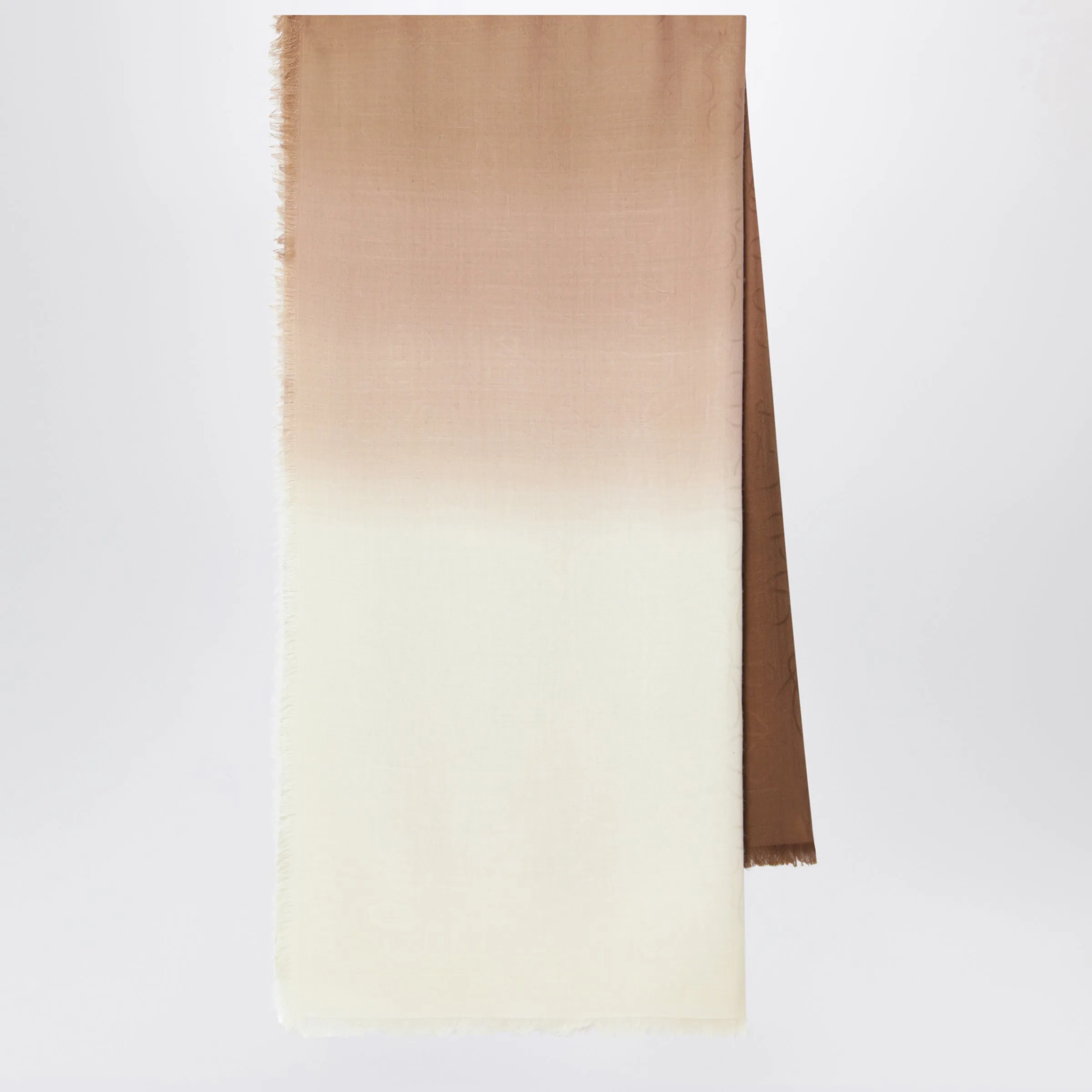 Loewe Beige wool and silk jacquard scarf with fringe
