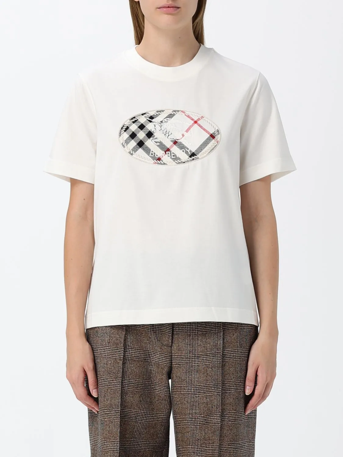 Burberry Vintage Check Detail Cotton Crewneck T-Shirt