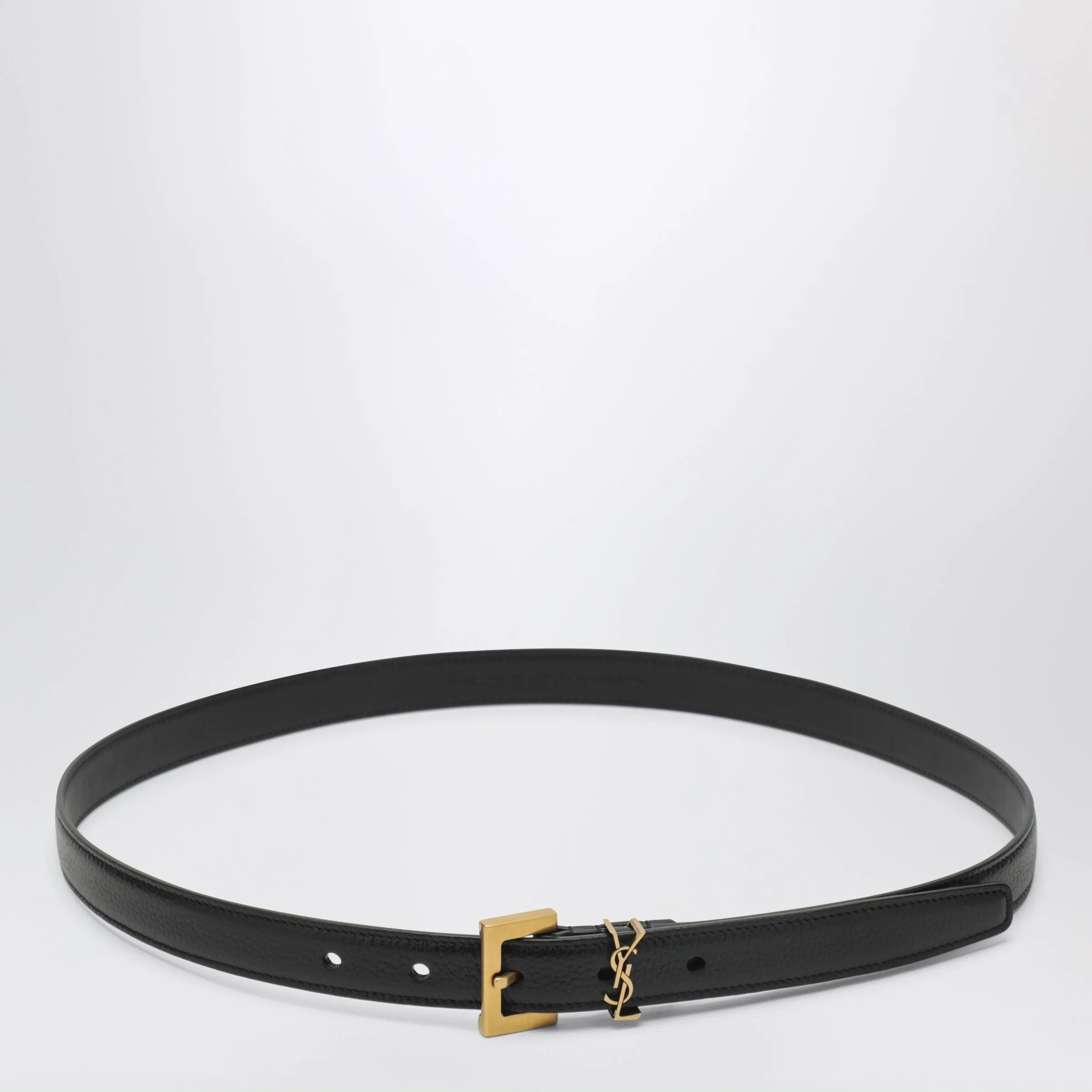 Saint Laurent Cassandre thin belt in black grained leather