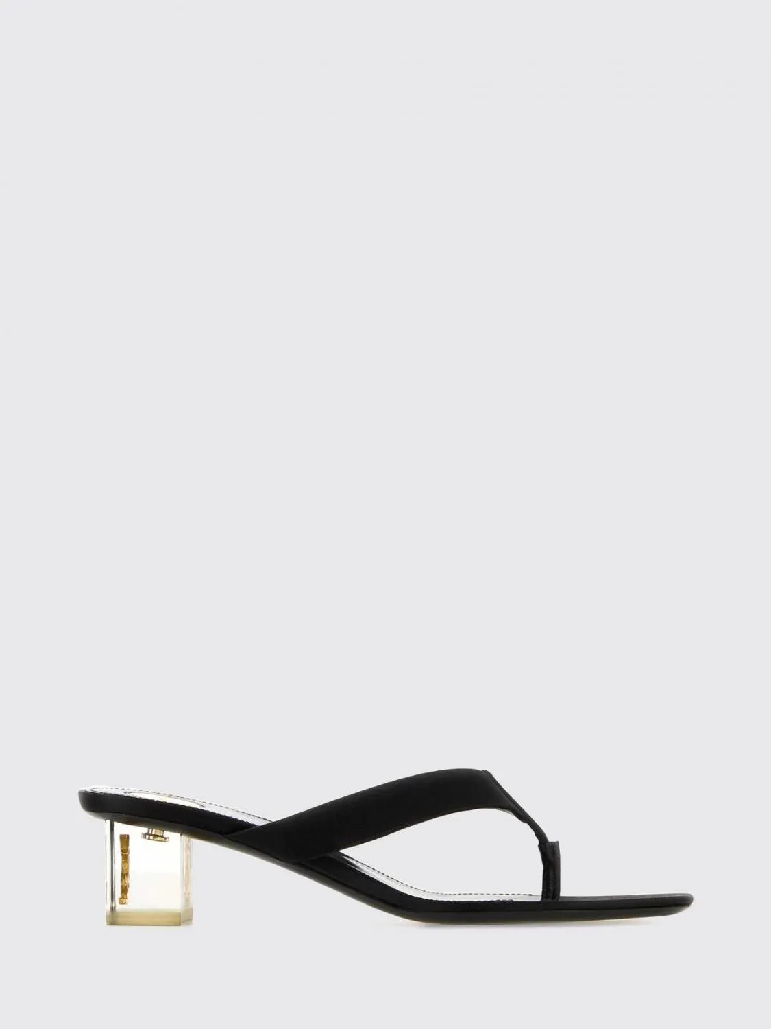 Saint Laurent Frida Satin Thong Mule Sandals with Square Toe and Low Heel