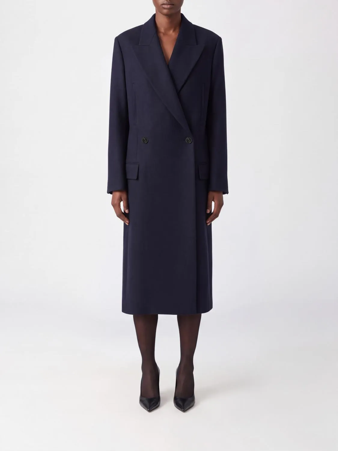 Loewe Double-Breasted Long Virgin Wool Coat with Peak Lapels