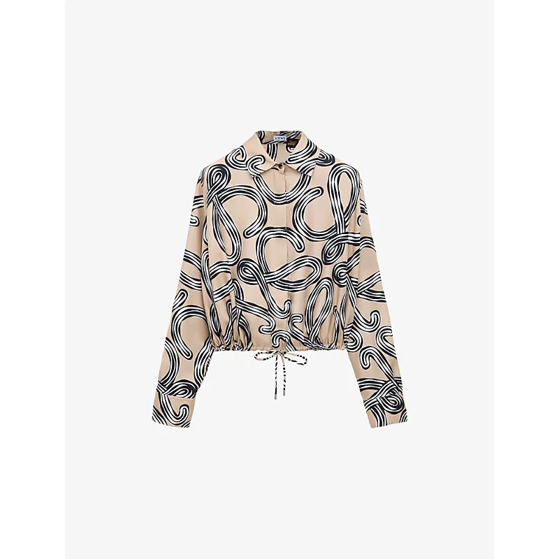 Loewe x Paula’s Ibiza Anagram-Print Drawstring-Hem Silk Shirt