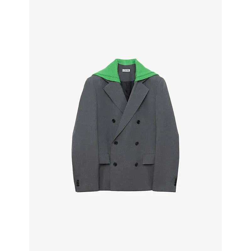 Loewe Contrast-Knit Panel Double-Breasted Wool Blazer
