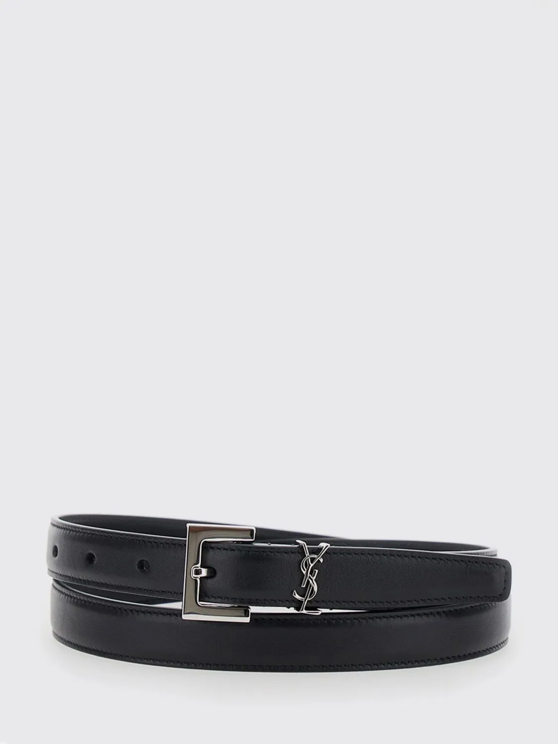 Saint Laurent Cassandre Deer Leather Belt with YSL Monogram Buckle