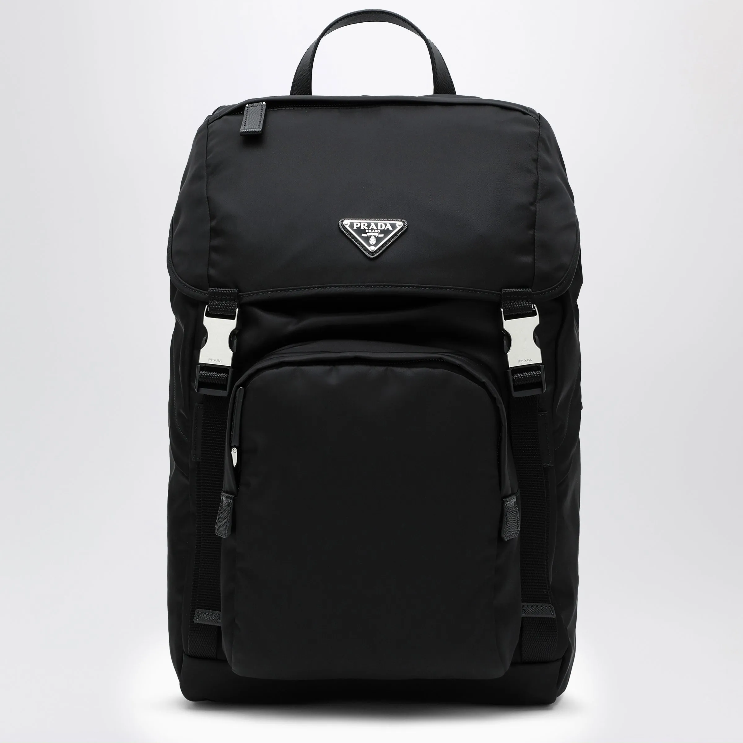 Prada Black Re-Nylon backpack with snap fastener