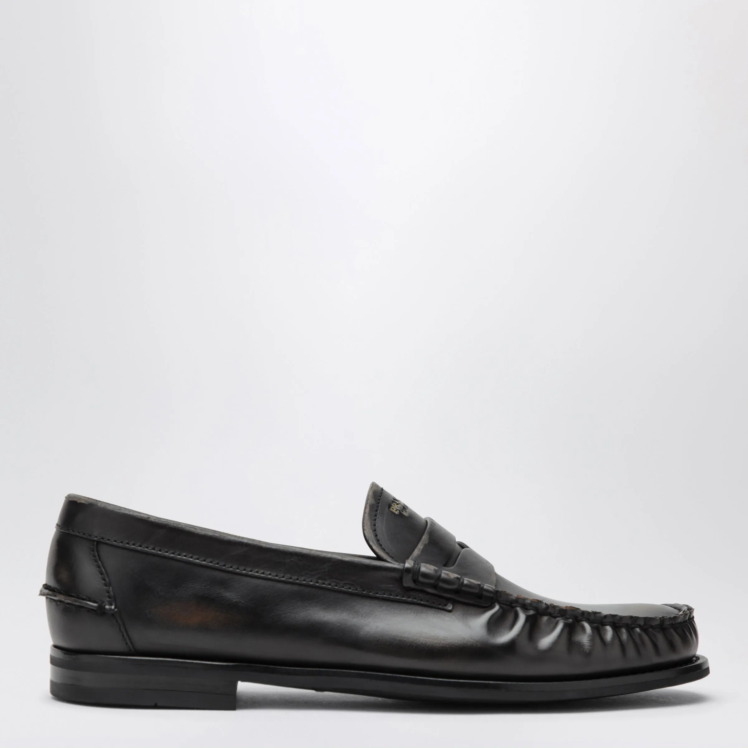 Prada Black/cognac aged leather loafers