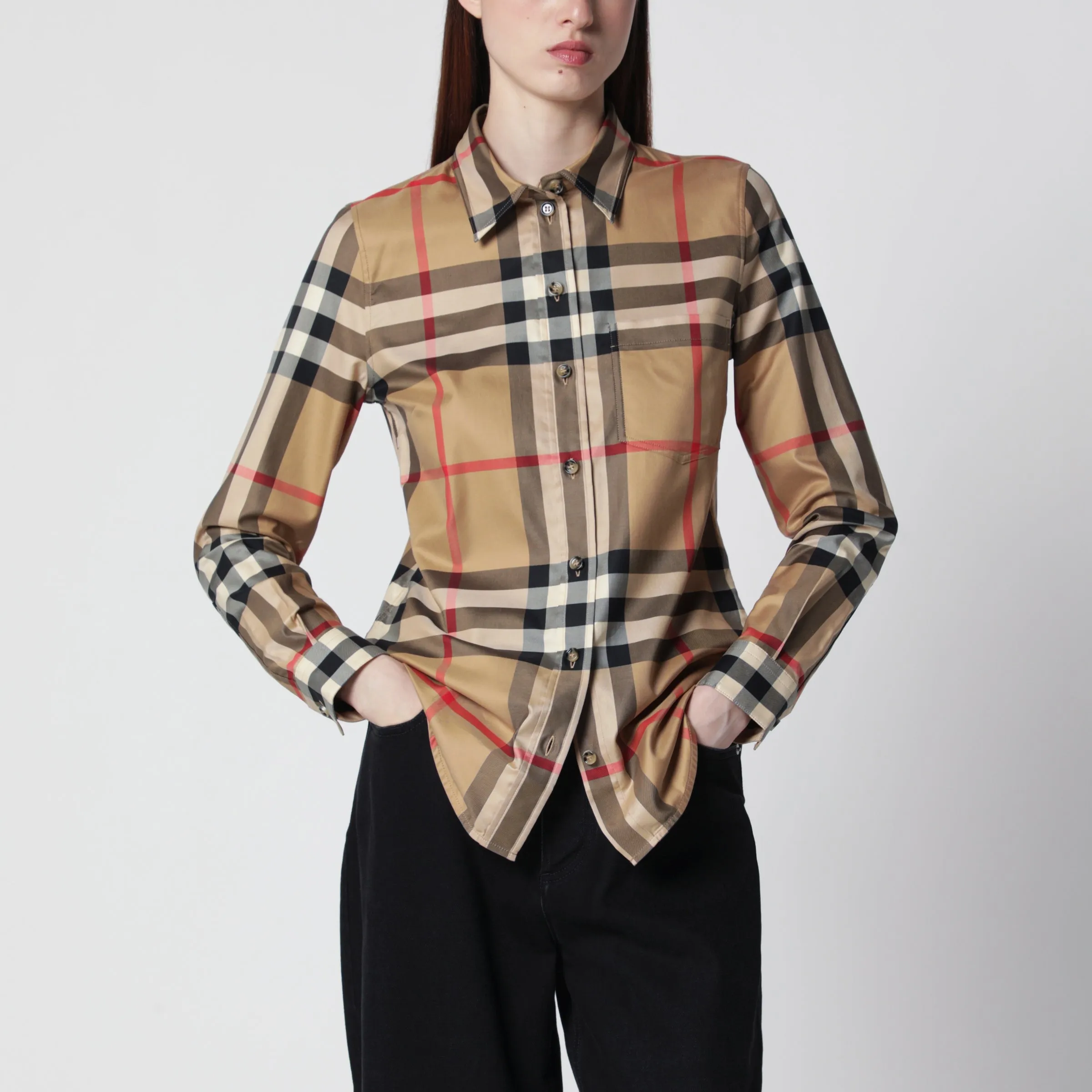 Burberry Slim-fit cotton twill check shirt in archive beige