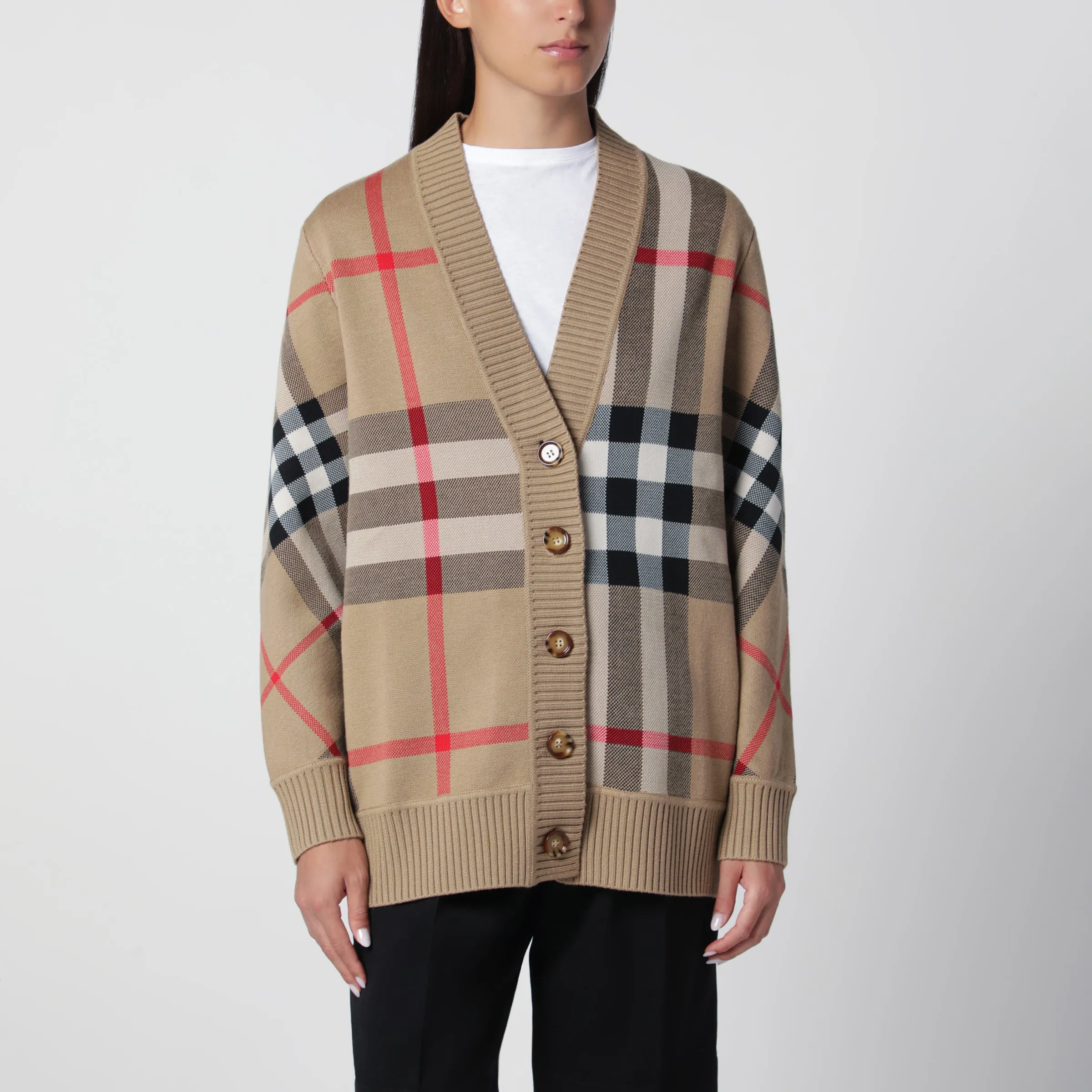 Burberry Beige Check cardigan in wool blend