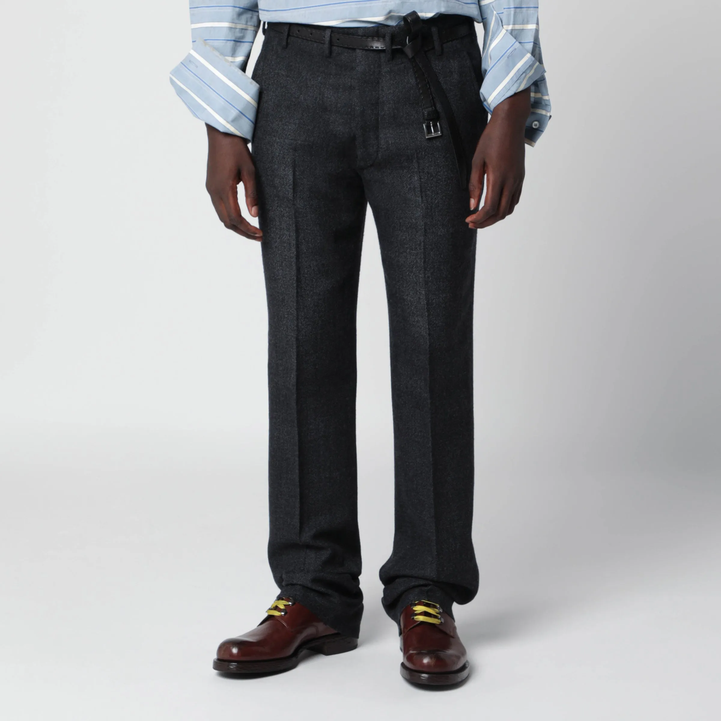 Prada Black wool trousers with chevron pattern