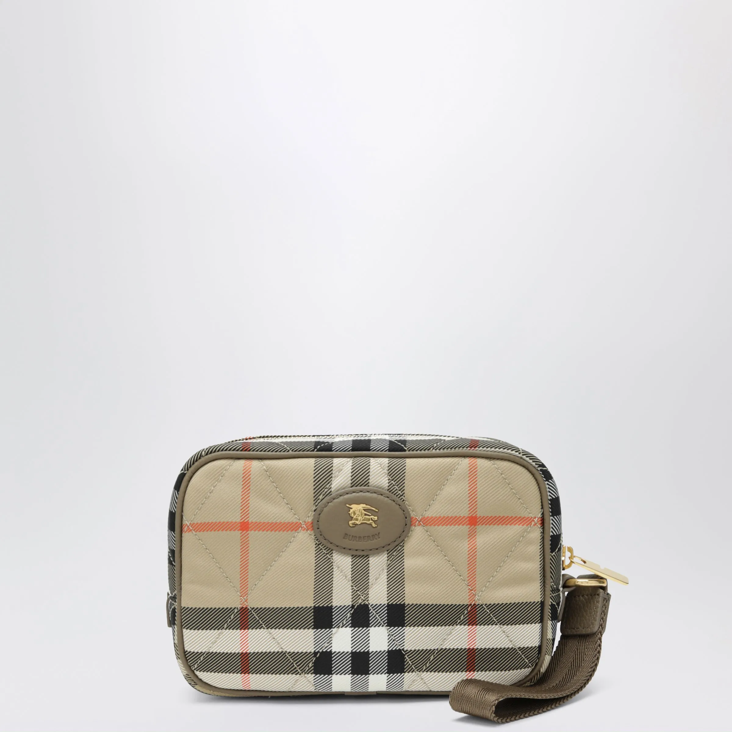 Burberry Beige Horseshoe Clutch in Quilted Nylon