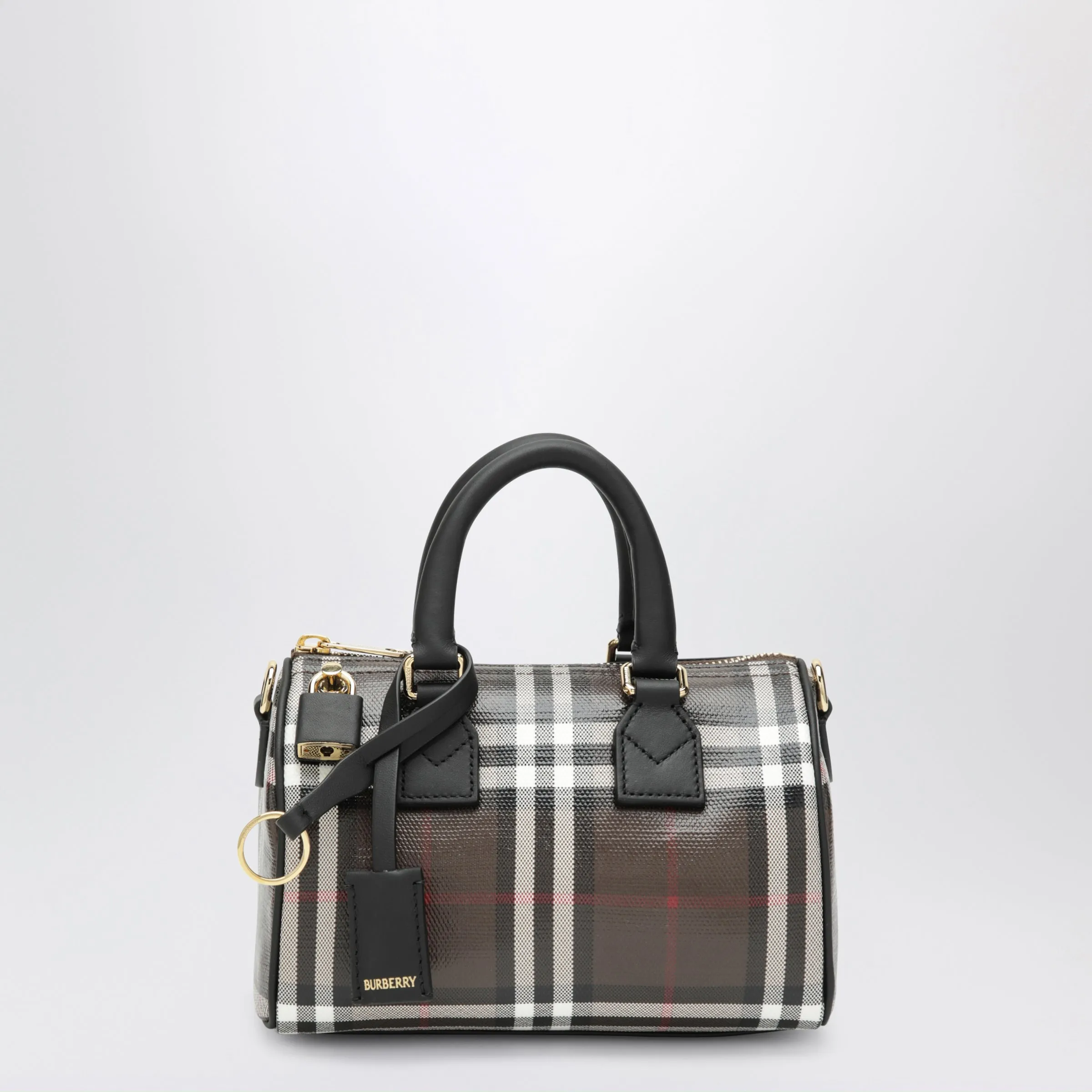 Burberry Mini Check Brown Cotton Bowling Bag