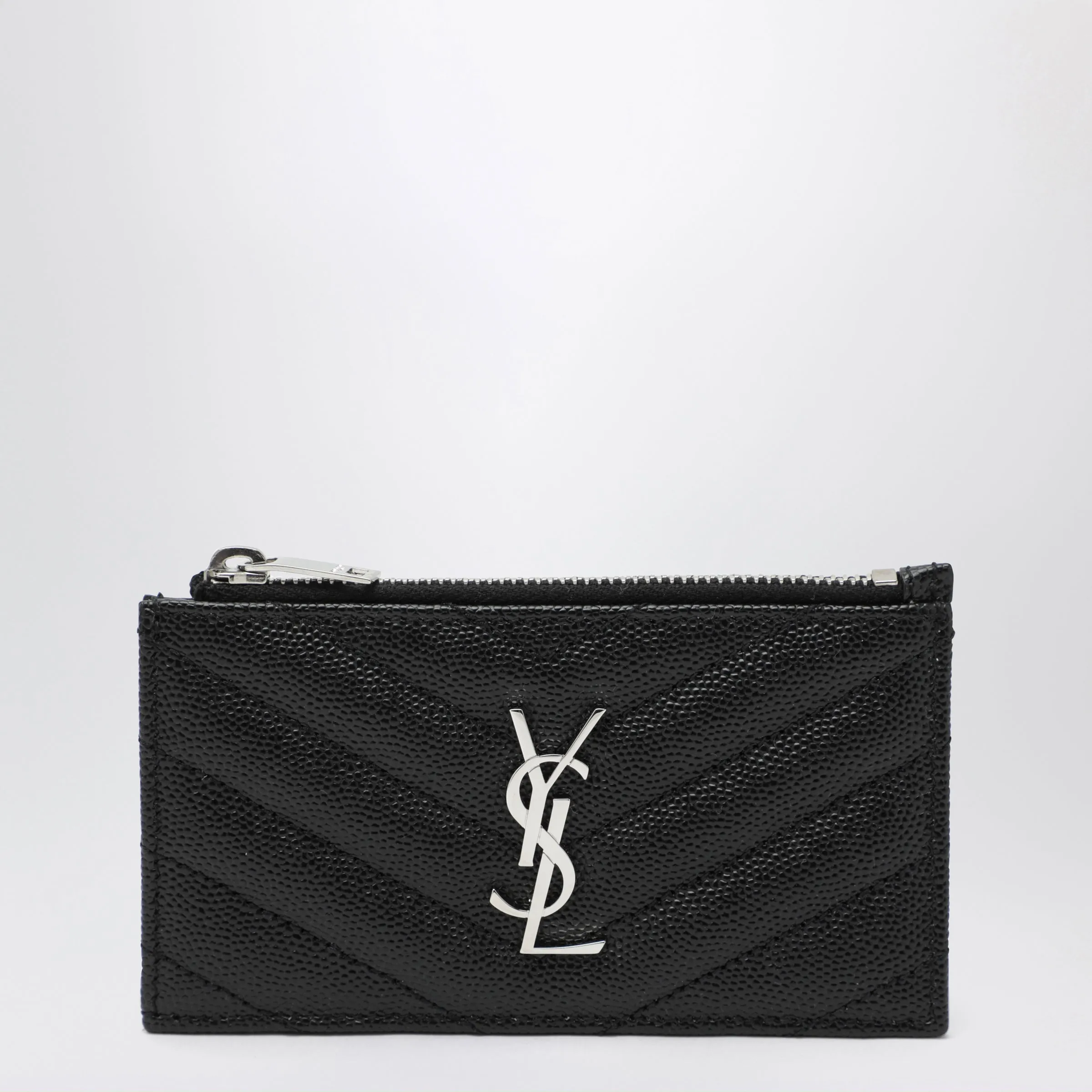 Saint Laurent Black Calfskin Zip Card Holder