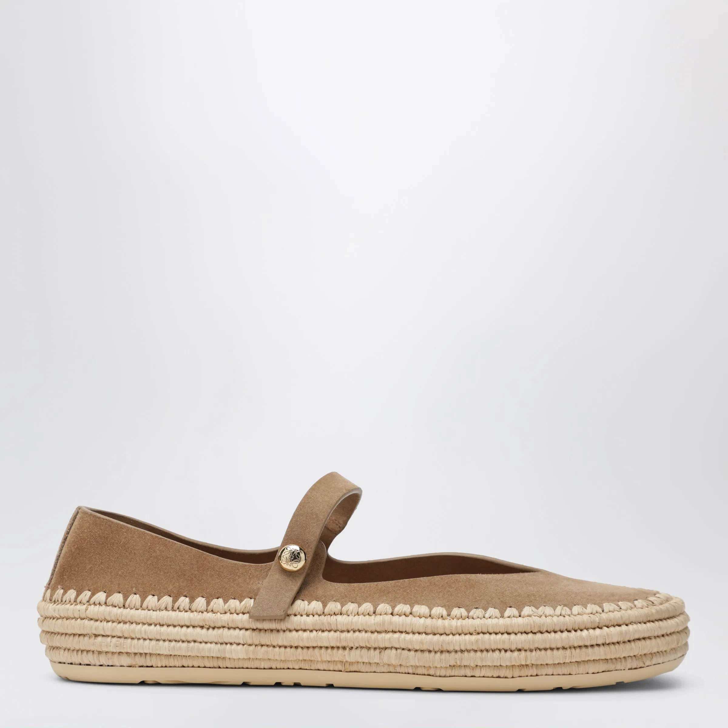 Loewe Rio Mary Janes in Dark Beige Suede and Raffia